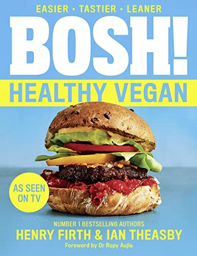 Cookbook cover featuring a large vegan burger against a bright blue background.