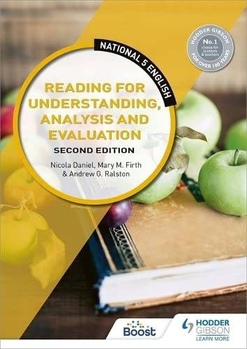 Book cover: "SQA National 5 English" with apples and open book.
