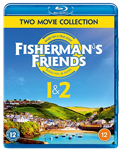 Blu-ray cover for “Fisherman’s Friends” with coastal village scene.
