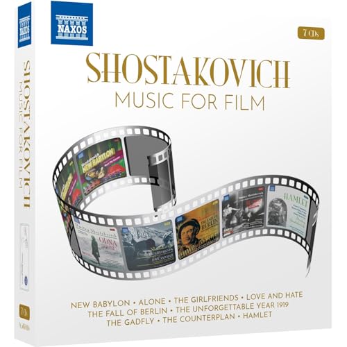 CD case for Shostakovich’s “Music for Film” with filmstrip imagery.