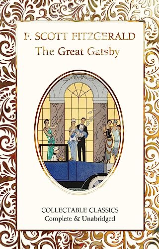 Cover of “The Great Gatsby” with art deco design and figures.