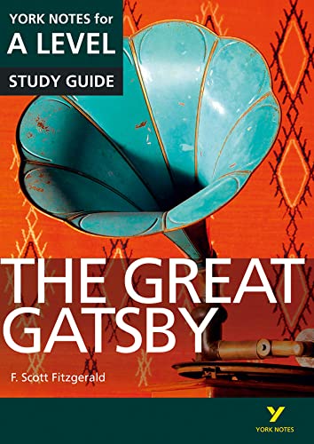 York Notes study guide cover for The Great Gatsby featuring a vintage turquoise gramophone.