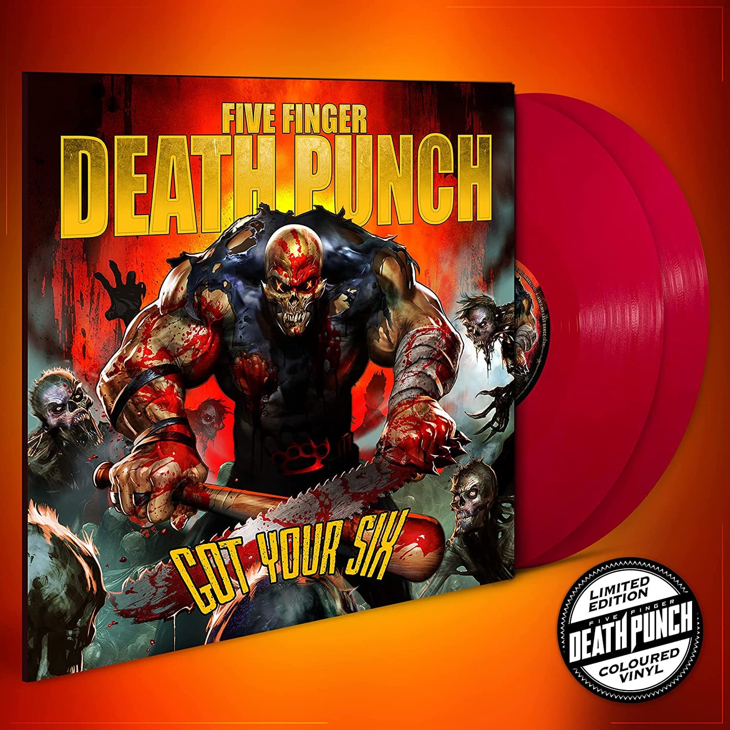Five Finger Death Punch vinyl record with zombie-themed cover art.