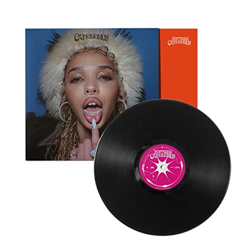 FKA Twigs Caprisongs vinyl record album cover and black vinyl disc with pink label.