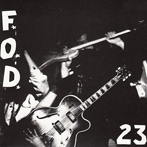 Black and white album cover featuring a guitarist and the letters "FOD" with "23".