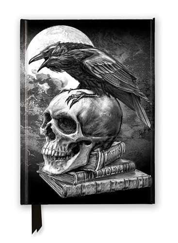 Black journal with a raven perched on a skull under a full moon.
