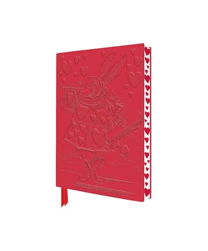 Red notebook with embossed White Rabbit illustration and heart patterns on the spine.