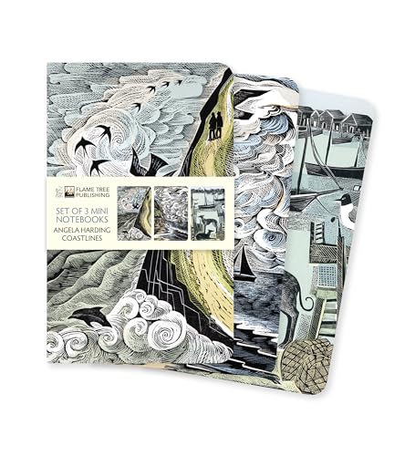 Three small notebooks with coastal theme artwork by Angela Harding on the covers.