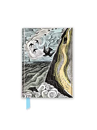 A notebook cover featuring a stylized coastal scene with birds, waves, and two figures.