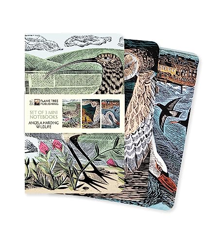 Three small notebooks with detailed wildlife illustrations, including an owl.