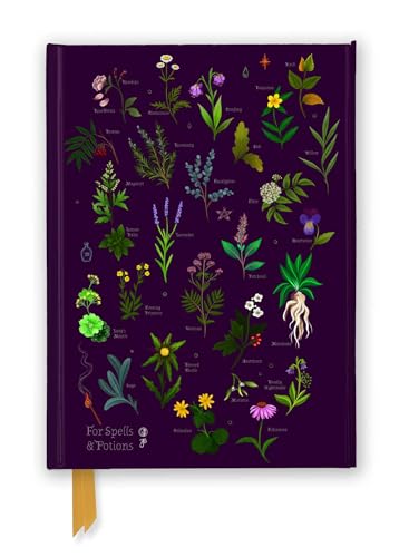 Dark purple foiled journal cover with botanical illustrations and gold ribbon.