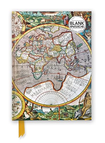 Antique-style world map journal with a gold ribbon bookmark.