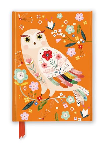 Orange journal cover with illustrated owl and colorful floral details.