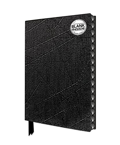 Black, textured notebook with gold edges and a ribbon bookmark.