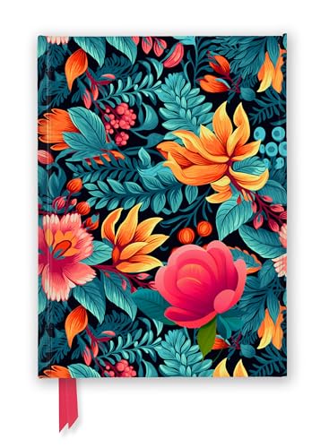 Journal cover featuring a dense, vibrant pattern of colorful flowers and teal leaves.