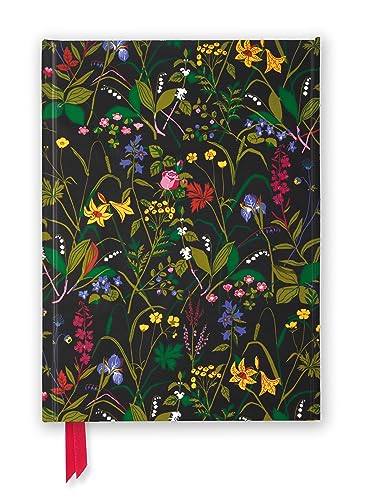 A journal with a black cover featuring a colorful botanical pattern of wildflowers.