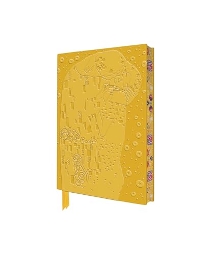Gold-toned notebook featuring Klimt’s “The Kiss” artwork, with a ribbon bookmark.