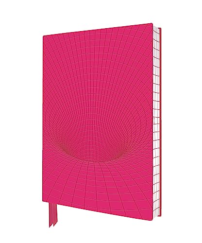 Pink notebook with an optical illusion vortex design and red bookmark.