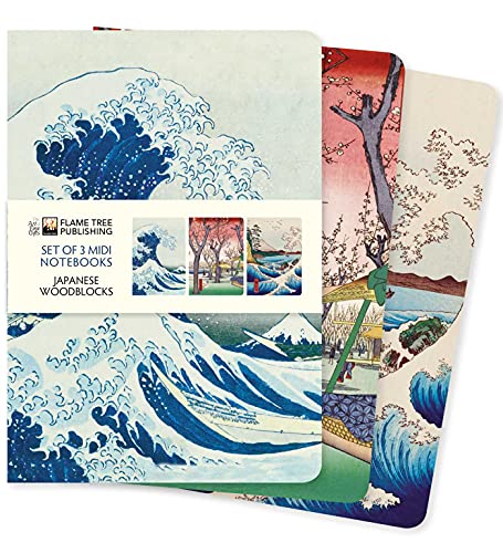 Set of three midi notebooks featuring Japanese woodblock print designs.