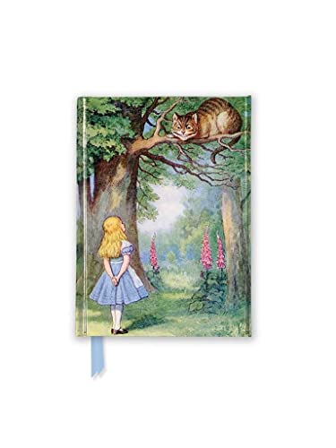 Alice looks up at the Cheshire Cat in a tree, vintage illustration.
