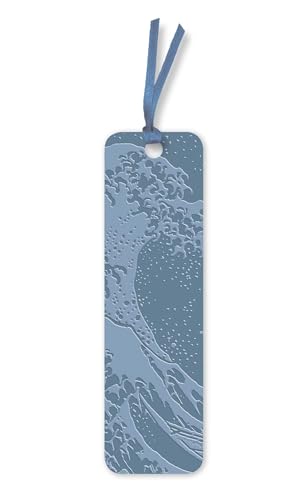 Blue bookmark featuring Hokusai’s “The Great Wave” woodblock print.
