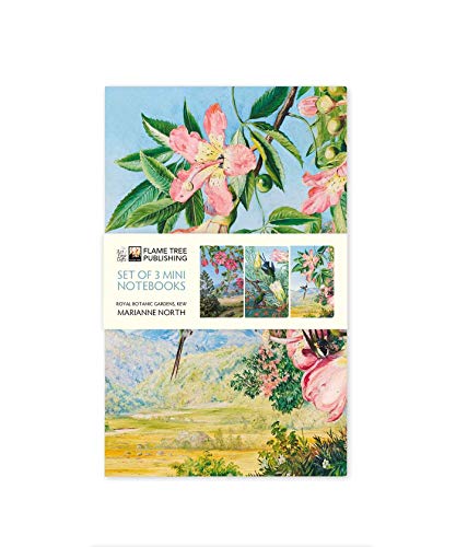 Set of three mini notebooks featuring botanical paintings and landscapes.