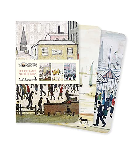 Three small notebooks featuring L.S. Lowry’s industrial city paintings.