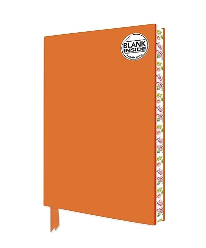 Orange notebook with floral edge and “Blank Inside” label.