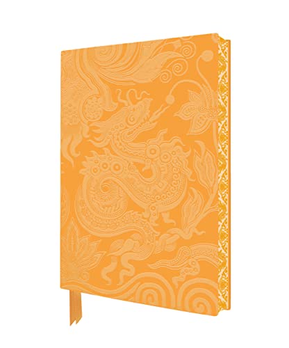 Orange notebook with embossed dragon design, inspired by Royal Pavilion wallpaper.
