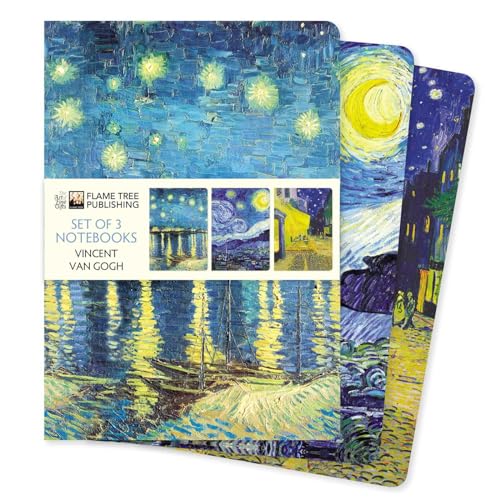 Three notebooks with Vincent van Gogh’s “Starry Night” and other paintings.