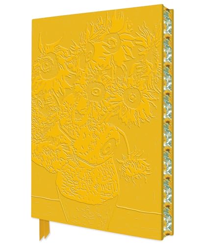 Yellow sketchbook with embossed sunflowers and a textured spine.