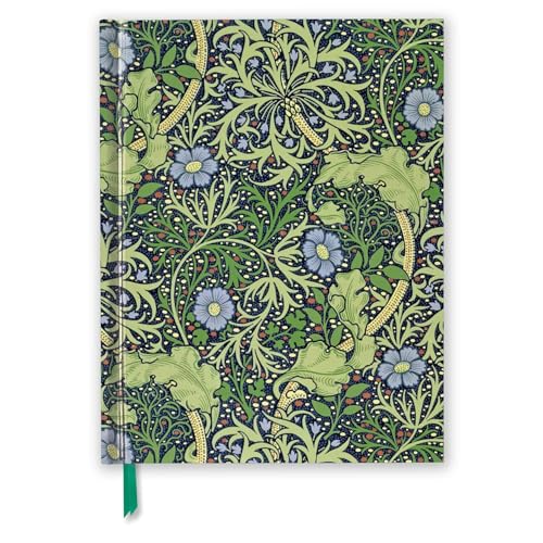 A sketchbook cover featuring a William Morris seaweed pattern with blue flowers and greenery.