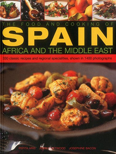 Cookbook cover featuring Spanish, African, and Middle Eastern cuisine photography.