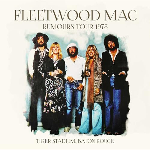 Fleetwood Mac members standing together for the 1978 Rumours Tour album cover art.
