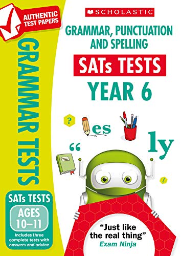 Year 6 SATs practice paper cover with robot and school supplies.