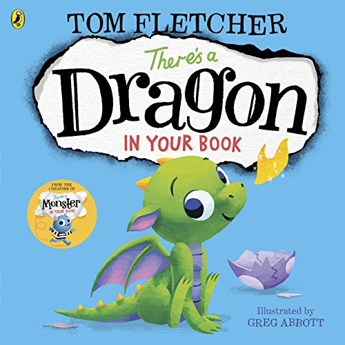 "Children's book cover featuring a cartoon green dragon with purple wings on a blue background."