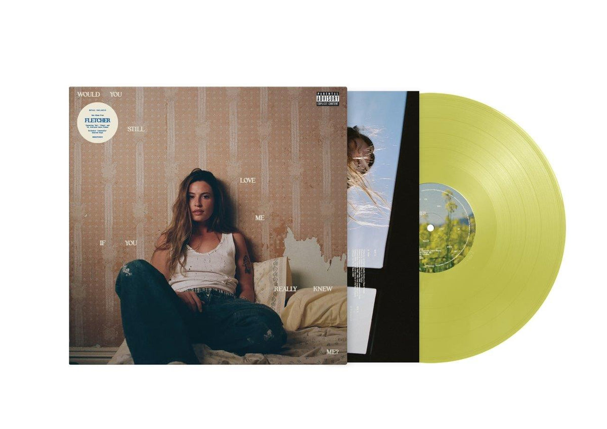 FLETCHER album cover and yellow vinyl record, portrait of a woman.