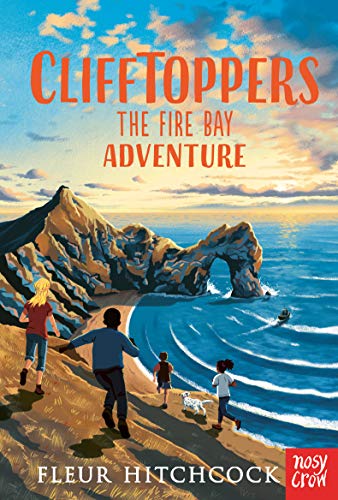 Book cover: children running towards a coastal cliff and blue sea.