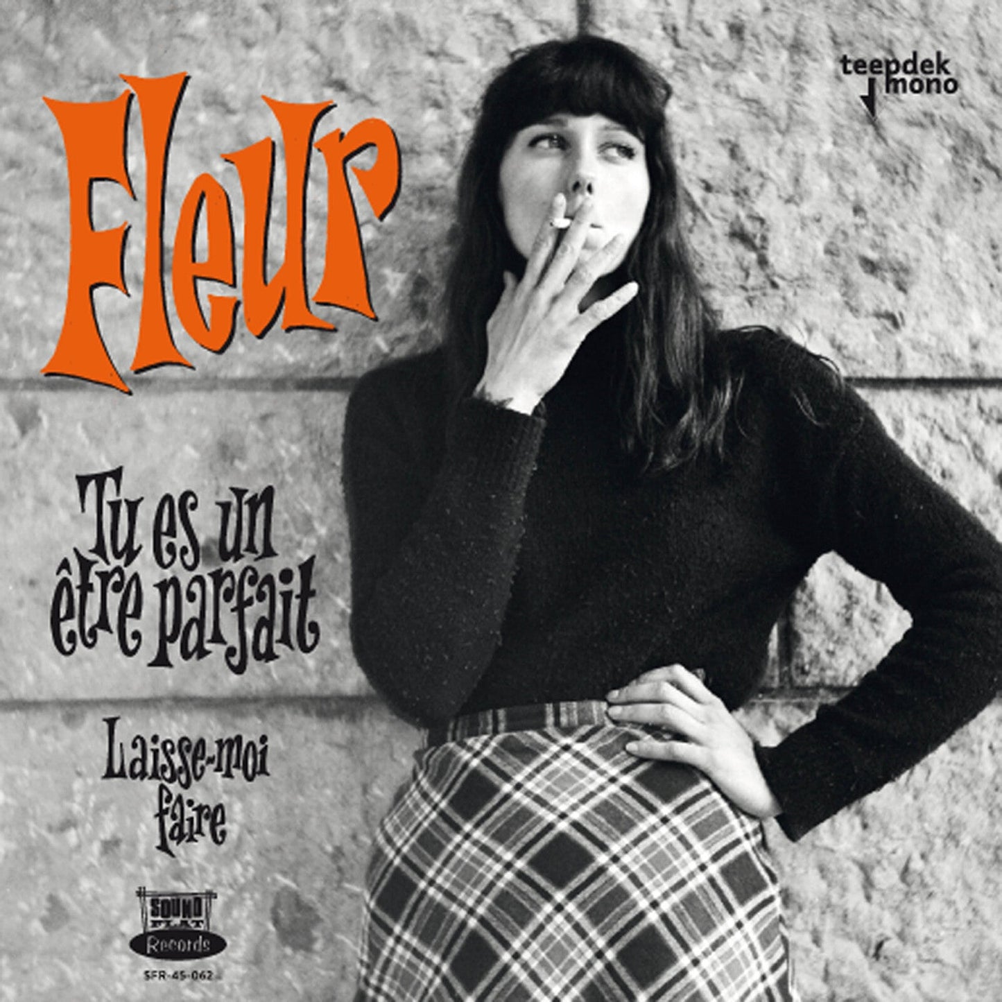 Black and white album cover with a woman smoking and orange text.