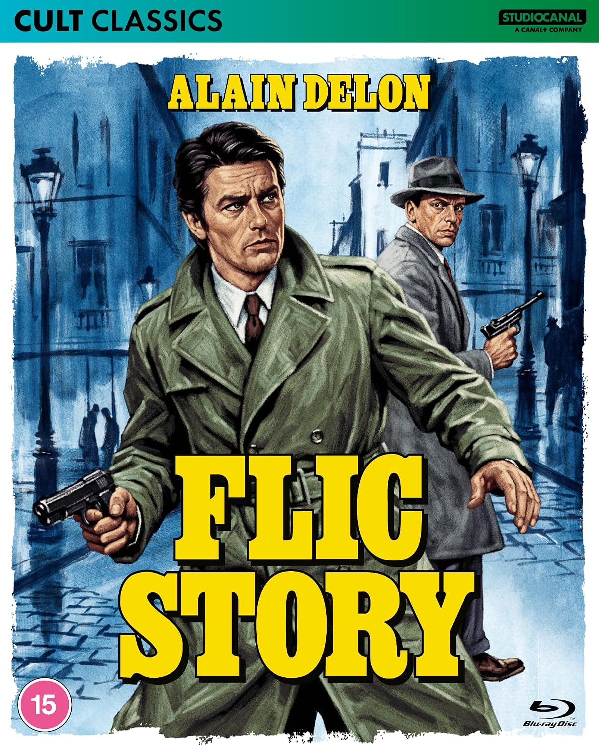 Flic Story Blu-ray cover featuring Alain Delon holding a gun in a city.