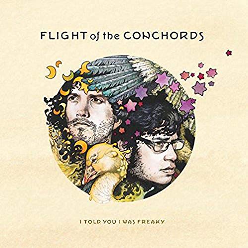 Album cover for Flight of the Conchords featuring two men and a bird.