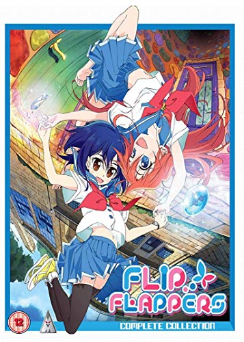DVD cover for anime “Flip Flappers” featuring two schoolgirls in action.