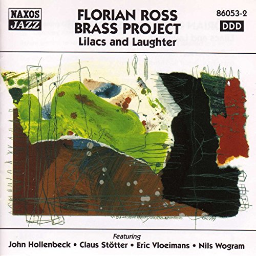 CD cover for Florian Ross Brass Project’s “Lilacs and Laughter” with abstract art.