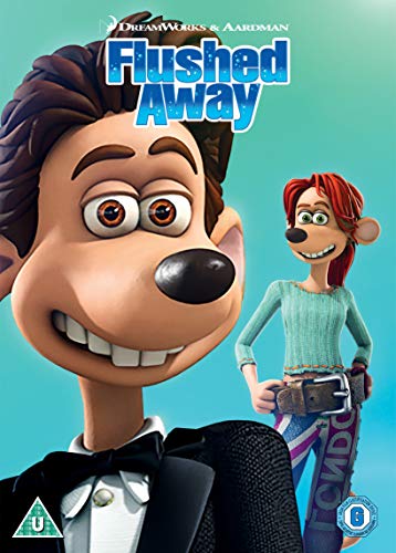Flushed Away" DVD cover featuring Roddy and Rita, animated rat characters.