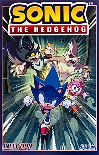Sonic the Hedgehog and Amy Rose running from two zombified creatures in a tunnel.