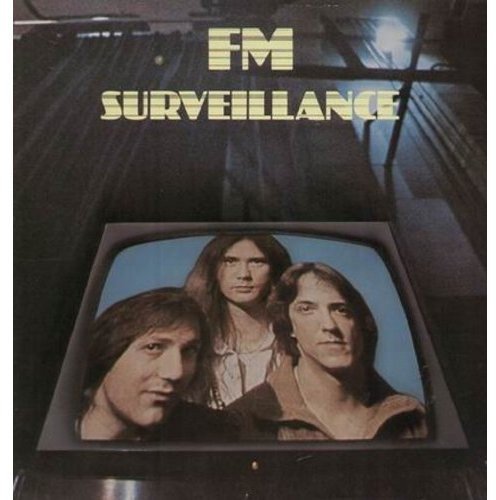 Album cover with three men's faces on a TV screen, titled "FM Surveillance".