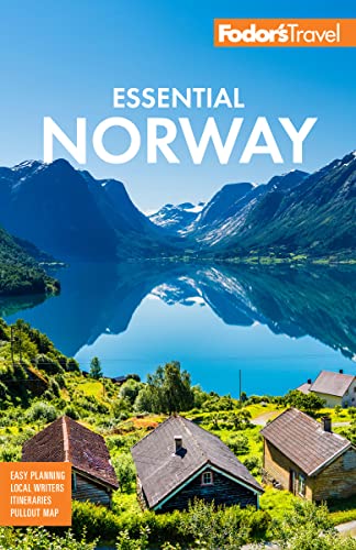 Fodor's Essential Norway travel guide cover with fjord and houses.