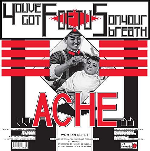 Vinyl record cover: "Ache" by Foetus, featuring a black and white portrait.