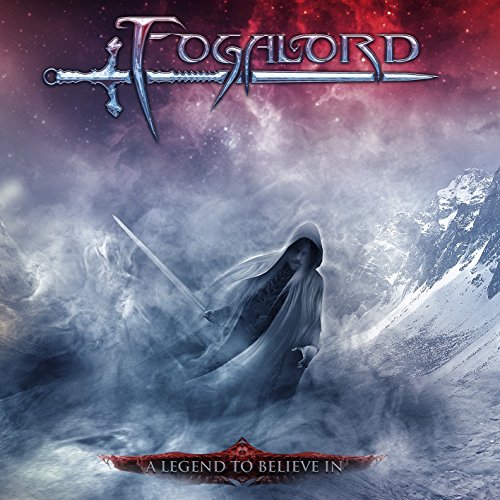 Hooded figure with sword against a misty mountain backdrop.