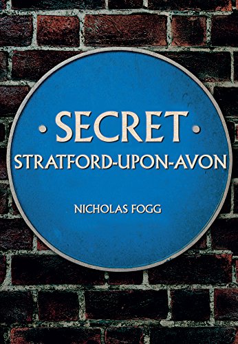 Book cover: blue plaque with "Secret Stratford-upon-Avon" title, brick wall background.